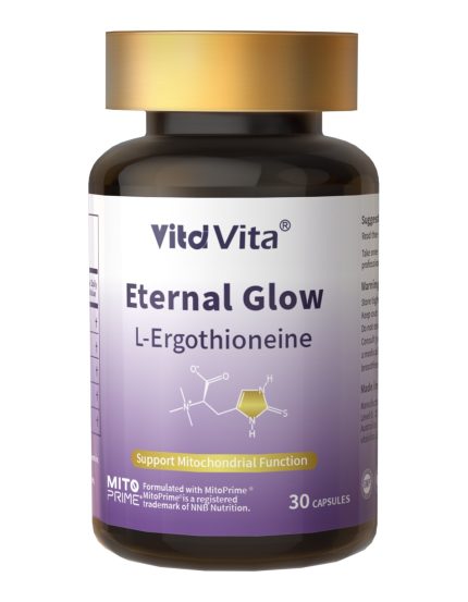 VitalVita Eternal Glow L-Ergothioneine bottle, MitoPrime 25 mg, 30 capsules