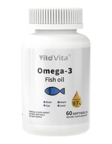 VitalVita Omega-3 Fish Oil bottle, 60 mini softgels